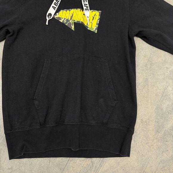 Bape Hoodie Black Camo Spellout Bathing Ape Mens Size Small Pullover - Picture 8 of 16